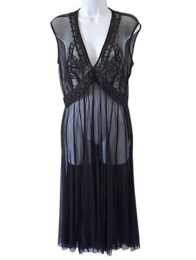 Sheer Black Embroidered V-Neck Maxi Midi Dress Evening Witchycore Darkfairycore